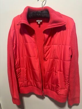 Talbots Quilted Puffer Voral Jacket Sz L hybrid style with knitted sleeves New